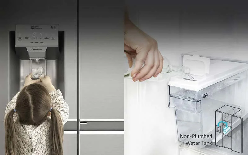 آبریز و یخساز با مخزن 4 لیتری قابل جدا شدن در یخچال فریزر X247 ال جی